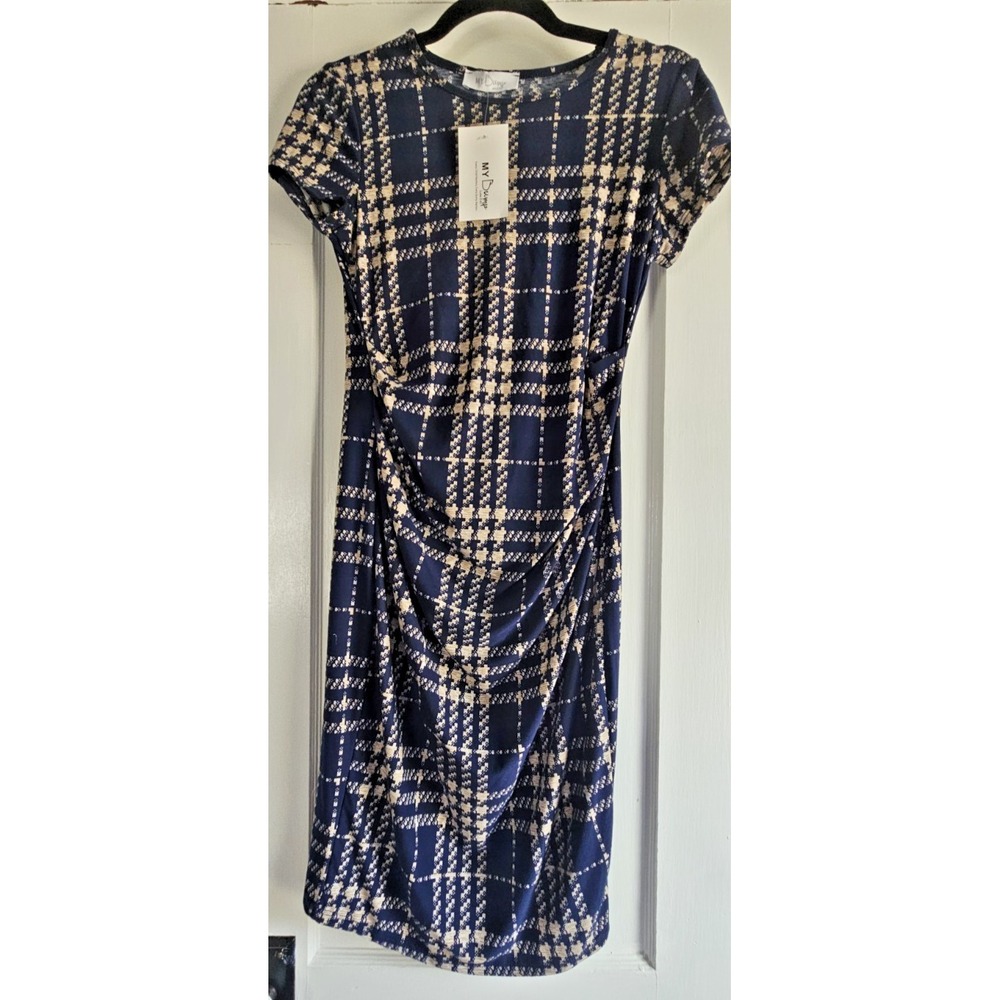 NWT My Bump maternity dress plaid draped front woman Small